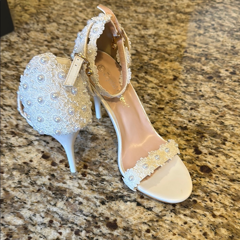 Elegant White Lace Heels